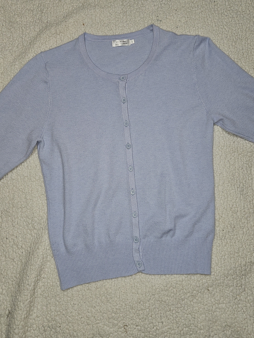 Light Blue  Button-Front Crewneck Cardigan - Women